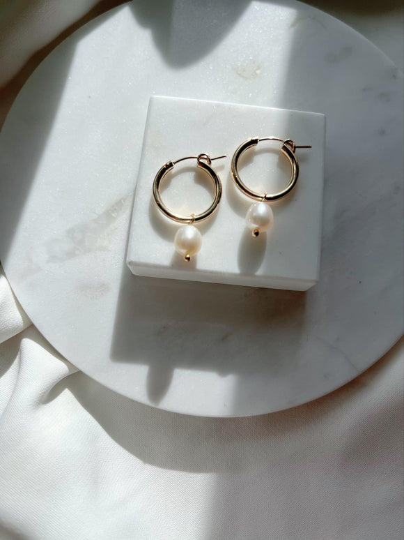 14kgf gold hoop with pearl